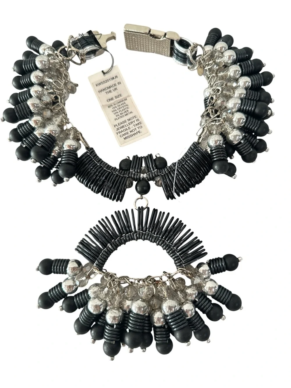 Rare Kirsty Ward Black Chunky Beaded Statement Necklace